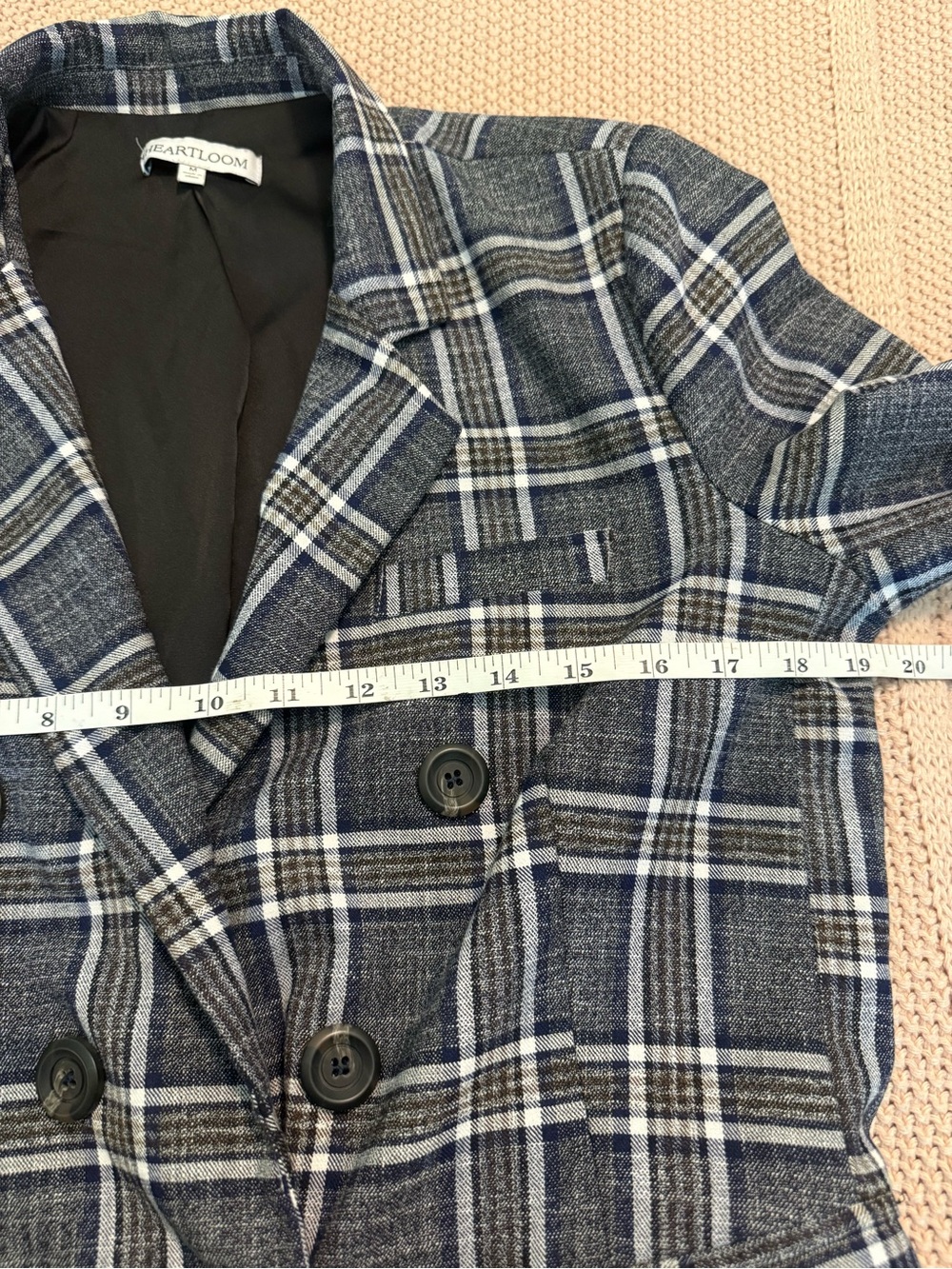 Heartloom Double-Breasted Plaid Blazer in Blue and White size Medium - Picture 8 of 10